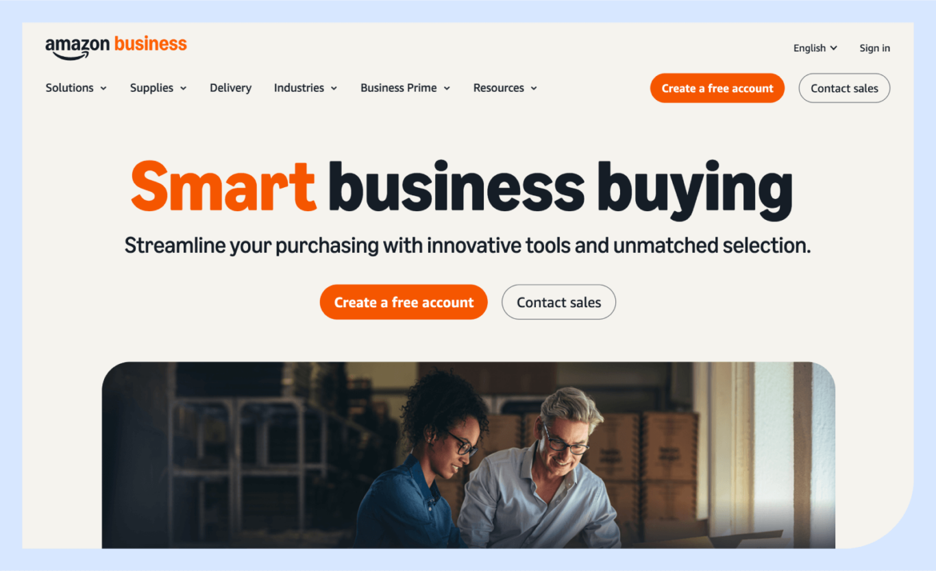 Screenshot of the Amazon Business website