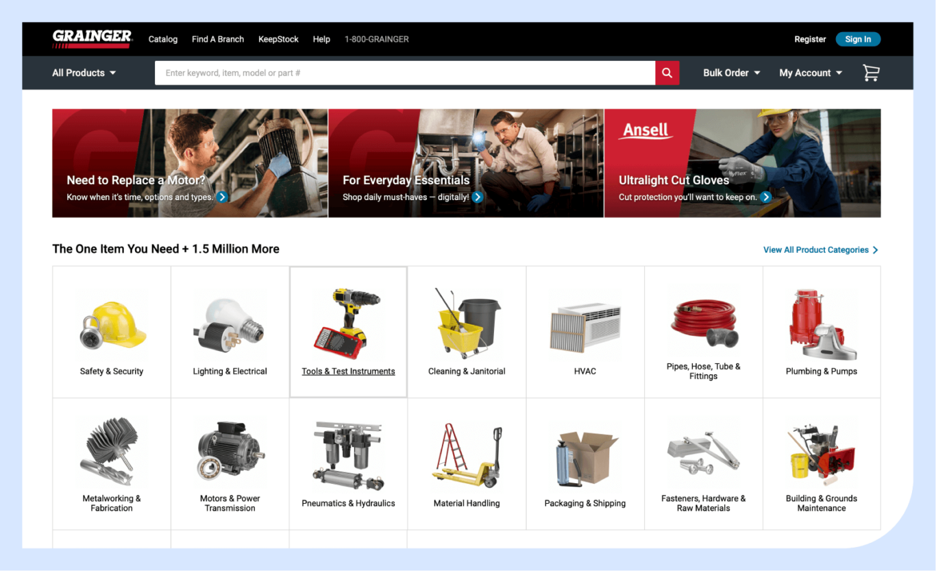 Screenshot of the Grainger website