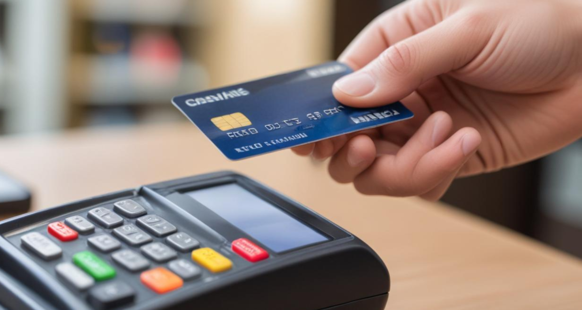 Freepik Mystic prompt: Close up portrait in landscape orientation of a person’s hand holding a credit card over a payment terminal.