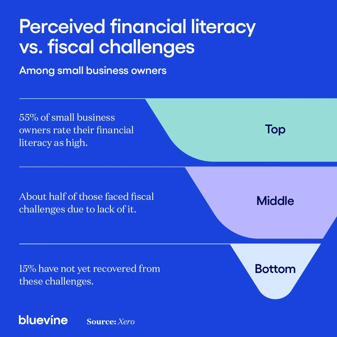Funnel graph displaying top financial challenges vs. fiscal challenges for small businesses.